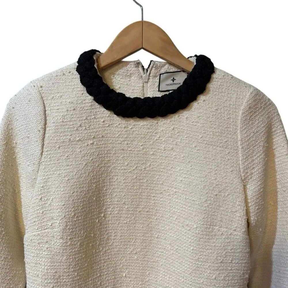 Tuckernuck Womens Cream Sheath Dress with Peter Pan Collar Size XS - Picture 4 of 11